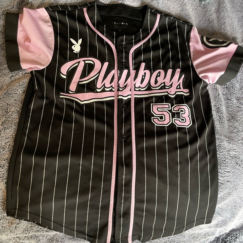 PLAYBOY Kids Black and Pink Striped Jersey - Picture 2 of 10